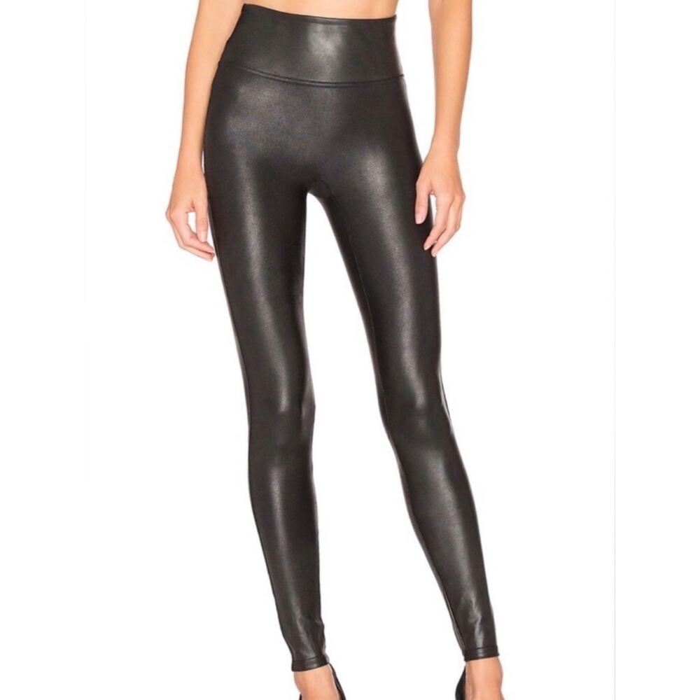 Spanx Faux Leather Leggings Black High Rise Coated Skinny Pants Women S